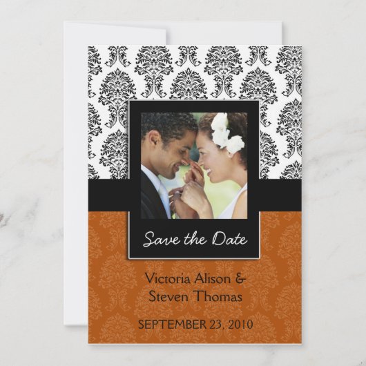 Elegant Damask Lovers Wedding Invitation (bruin) Save The Date (Voorkant)