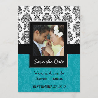 Elegant Damask Lovers Wedding Invitation (Turquois Save The Date