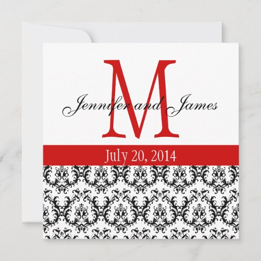 Élégant Damask Monogram Faire-part de mariage Roug (Devant)