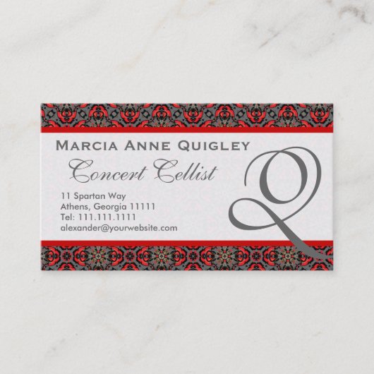 Elegant Damask Monogram Q Visitekaartjes (Voorkant)