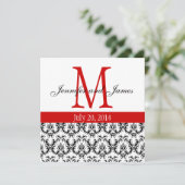 Elegant Damask Monogram Weddenschap Rood Kaart (Staand voorkant)