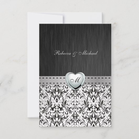 Elégant Damask Monogram Wedding Carte RSVP (Devant)