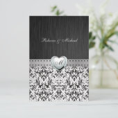 Elégant Damask Monogram Wedding Carte RSVP (Debout devant)