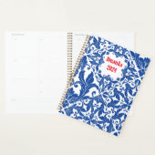 Élégant Damask Monogramme Bleu Vintage (Devant avec enveloppe)