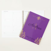 Elegant Damask Monogrammed Gold and Purple Office (Devant avec enveloppe)