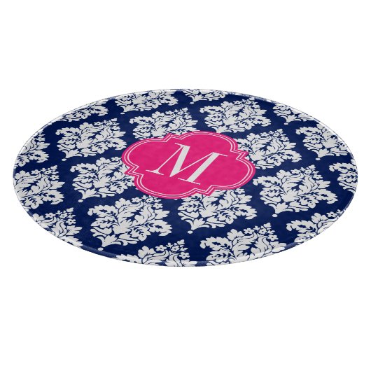 Elegant Damask Navy & Pink Custom Monogramed Snijplank (Hoek)