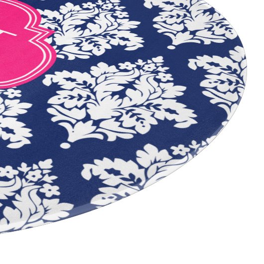 Elegant Damask Navy & Pink Custom Monogramed Snijplank (Hoek)