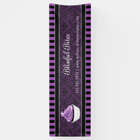 Elegant Damask Paars Cupcake bakkerij Spandoek (Verticaal)