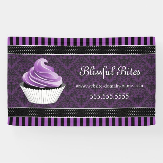 Elegant Damask Paars Cupcake Spandoek (Horizontaal)