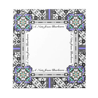Elegant Damask Paars en Aqua Custom Name Notitieblok