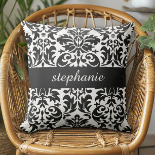 Elegant Damask-patronen met zwart en wit Kussen