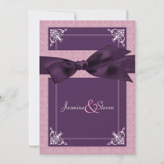 Elégant Damask Plum Wedding Invitations (Devant)