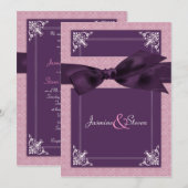 Elégant Damask Plum Wedding Invitations (Devant / Derrière)