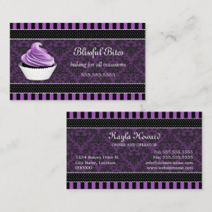 Élégant Damask Purple Cupcake Carte de visite