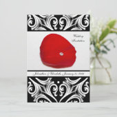 Elegant Damask Red Rose Petal Wedding Announding Kaart (Staand voorkant)