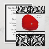 Elegant Damask Red Rose Petal Wedding Announding Kaart (Voorkant / Achterkant)