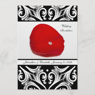 Elegant Damask Red Rose Petal Wedding Announding Kaart