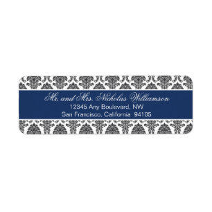Elegant Damask Return Address Label (marine)