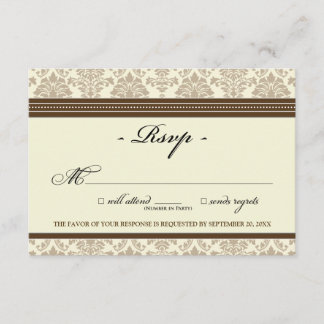 Elegant Damask RSVP Card (chocolat/crème)