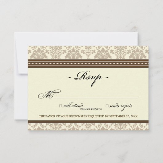 Elegant Damask RSVP Card (chocolat/crème) (Devant)