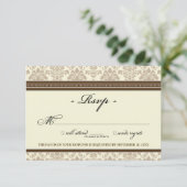 Elegant Damask RSVP Card (chocolat/crème) (Debout devant)
