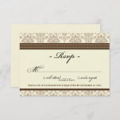 Elegant Damask RSVP Card (chocolat/crème) (Devant / Derrière)