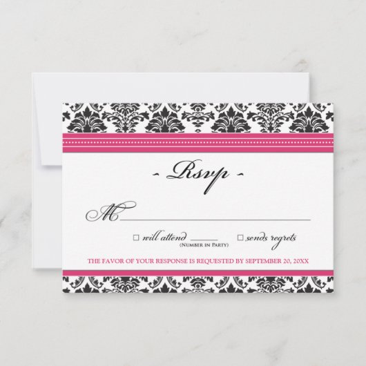 Elegant Damask RSVP Card (fuchsia) (Devant)