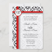 Elegant Damask Side Borders Red Trim Wedding Kaart (Achterkant)
