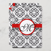Elegant Damask Side Borders Red Trim Wedding Kaart (Voorkant / Achterkant)