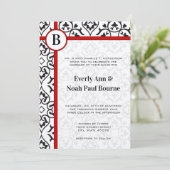 Elegant Damask Side Borders Red Trim Wedding Kaart (Staand voorkant)