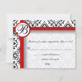 Elegant Damask Side Borders Red Trim Wedding RSVP (Dos)