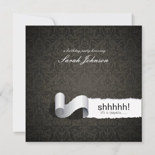 Elegant Damask Surprise Birthday Party Kaart (Voorkant)