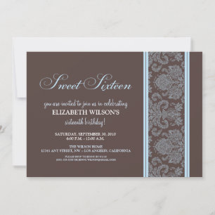 Élégant Damask Sweet 16 Anniversaire Invitation (b