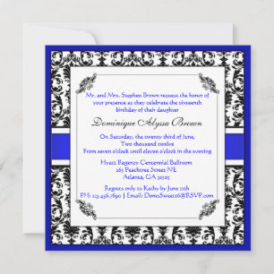 Elegant Damask Swirl Invite [Blue] Kaart