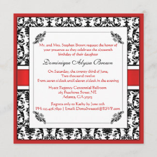 Elegant Damask Swirl Invite [Red] Kaart