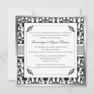 Elegant Damask Swirl Invite [Silver] Kaart