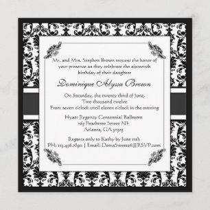 Elegant Damask Swirl Invite [Zwart-wit] Kaart
