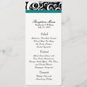 Elégant Damask Swirls Accueil Menu en Turquoise