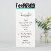 Elégant Damask Swirls Reception Menu en Aqua (Debout devant)