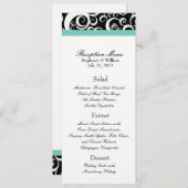 Elégant Damask Swirls Reception Menu en Aqua (Devant / Derrière)
