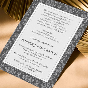 Elegant Damask Sympathy Funeral Thank You Cartes