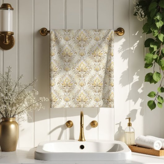 Elegant Damask Towels Vintage Cream Ivory Bathroom