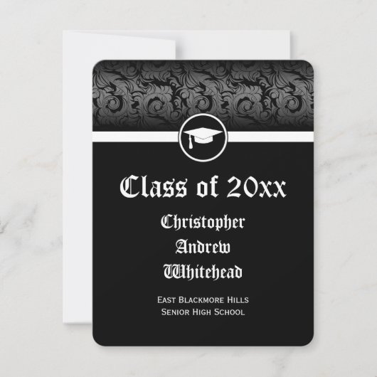 Elegant Damask Traditional/College Graduing Kaart (Voorkant)