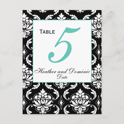 Elegant Damask Trouwtafel Nummer Kaart 5 (Voorkant)