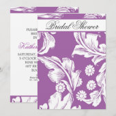 élégant damask violet fleuri invitations de douche (Devant / Derrière)