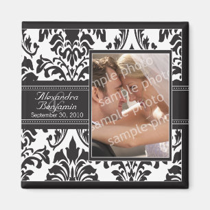 Elegant Damask Wedding Favor Magnet: Zwart/wit Magneet