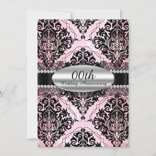 Elegant Damask Wedding Jubileum Invite Kaart (Voorkant)