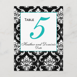 Elegant Damask Wedding Table Number Card 1 Briefkaart