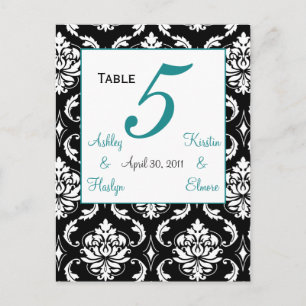 Elegant Damask Wedding Table Number Card Jade Briefkaart