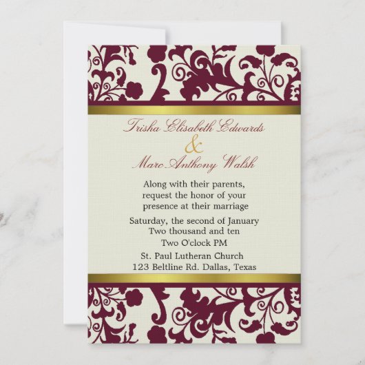 Elegant Damask Wedding Uitnodiging (Voorkant)